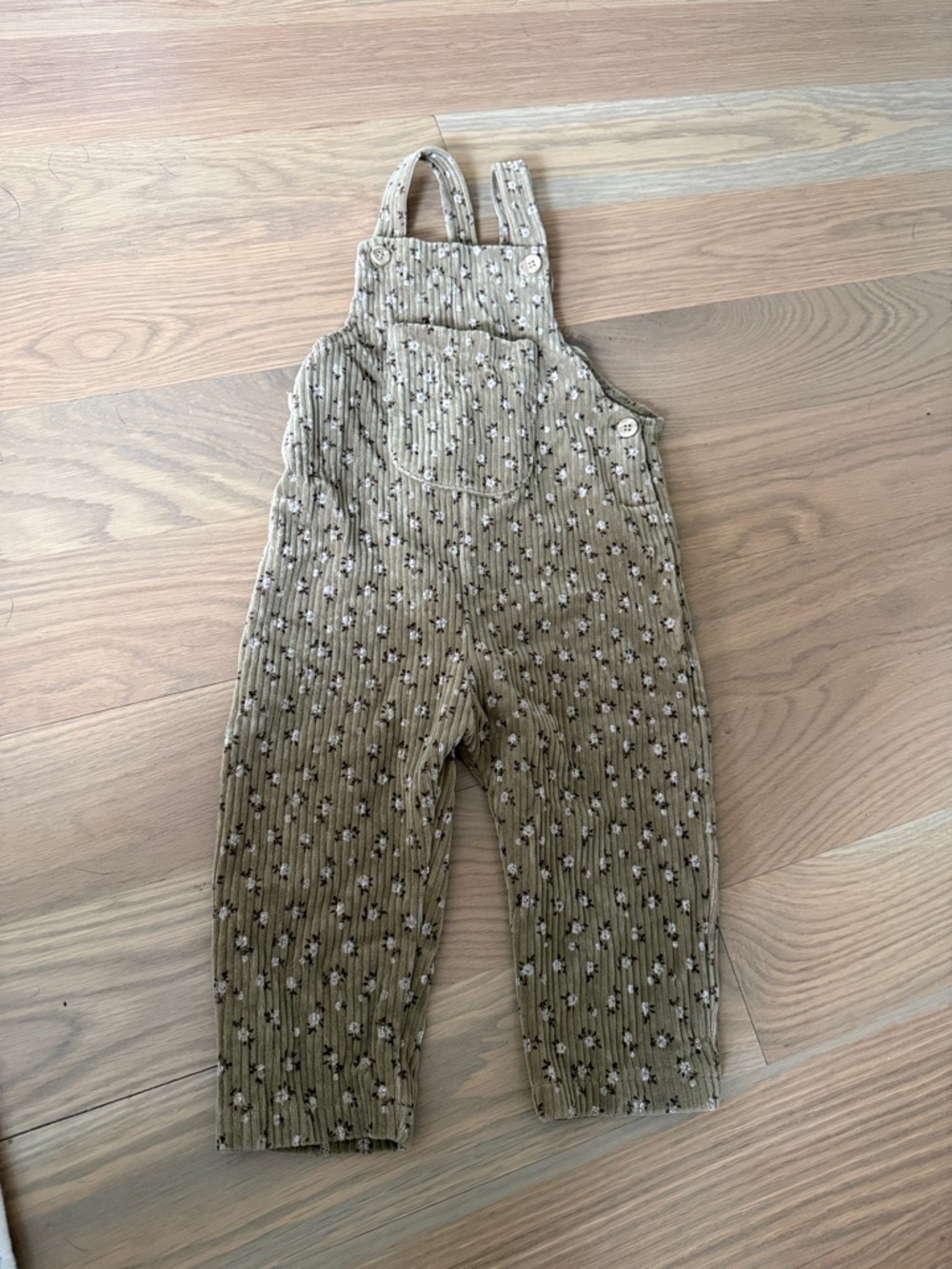 Zara Neutral Floral Ribbed Overalls - Tan 18-24M